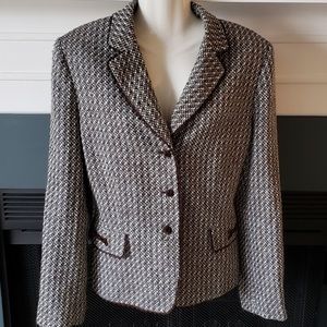 Tahari Brown & Green Tweed Blazer Jacket 14